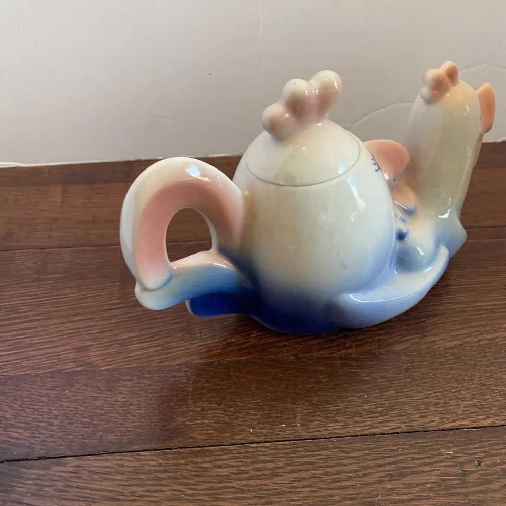 Vintage Teapot with lid- Rooster with Hen, Japan,‎ Pinks And Blues, Rare